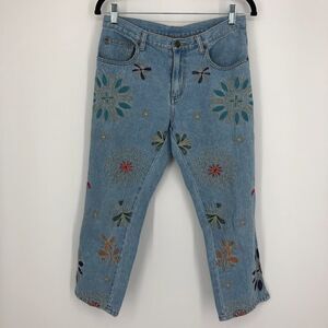 Vtg Clio 90s Floral Embroidered Crop Jeans Womens 4‎